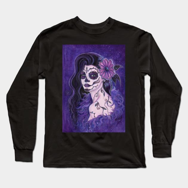 Day of the dead purple Daisy By Renee Lavoie Long Sleeve T-Shirt by ReneeLLavoie